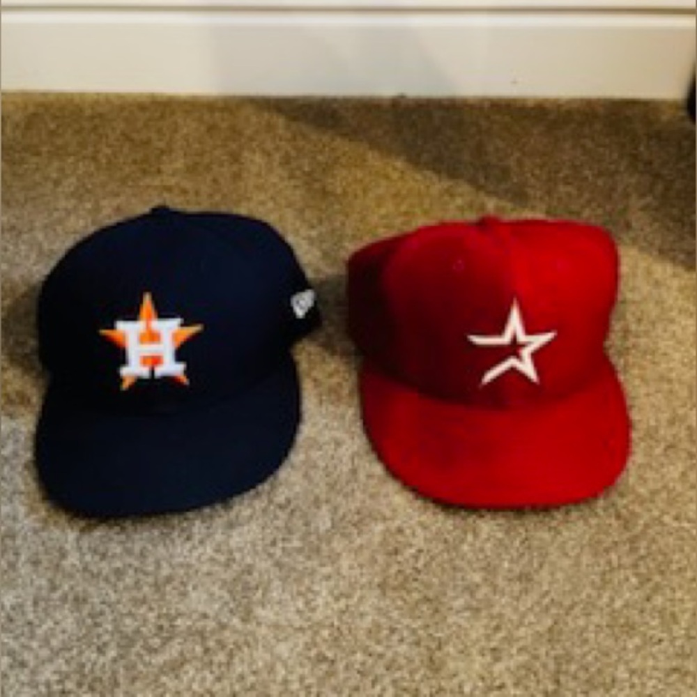 Two Vintage Authentic Houston Astros 5950 fitted baseball caps mens size 7 3/8